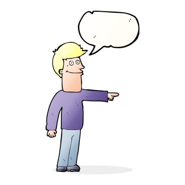 Çizgi filmci konuşma balonunu işaret ediyor.