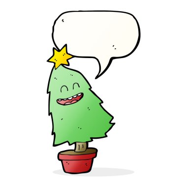 Konuşma baloncuğuyla dans eden karikatür ağacı