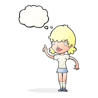Düşünce baloncuğu olan çizgi film kadını.