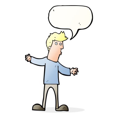 Konuşma baloncuğu olan meraklı bir karikatür.