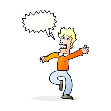 Çizgi filmci konuşma baloncuğuyla panikliyor.