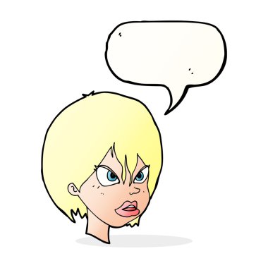 karikatür rahatsız kadınla konuşma balonu