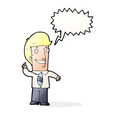 Konuşma baloncuğu fikri olan bir ofis çalışanı.