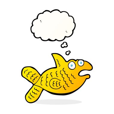 Düşünce baloncuklu çizgi film balığı