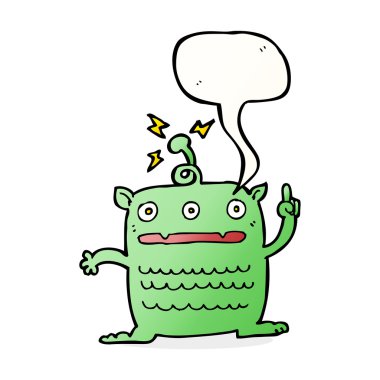 Konuşma baloncuğu olan garip bir uzaylı çizgi filmi.