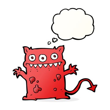Düşünce baloncuklu küçük canavar.