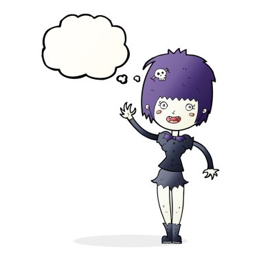 Düşünce baloncuğu sallayan vampir kız.