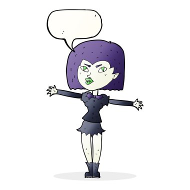 Konuşma baloncuğu olan vampir kız.