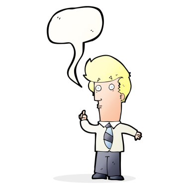 Konuşma balonuyla ilgili sorusu olan çizgi film adamı.