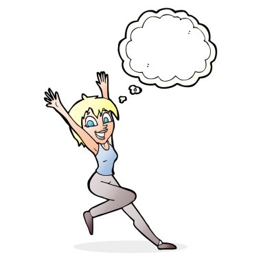 çizgi film heyecanlı kadın düşünce balonu ile