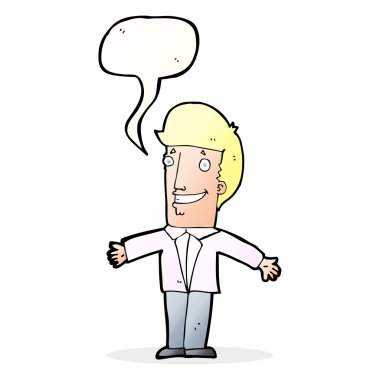 çizgi film sırıtmayı adam konuşma balonu ile Kollarını açarak