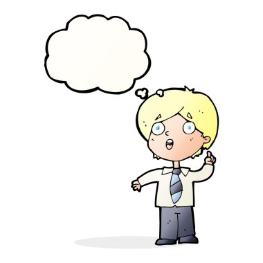 Çizgi film çocuğu soruyu düşünce balonuyla cevaplıyor.