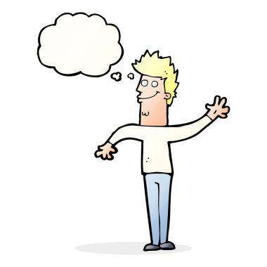 çizgi film mutlu sallanan adam düşünce baloncuğu ile