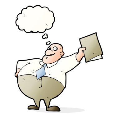 Düşünce baloncuklu mutlu patron çizgi filmi