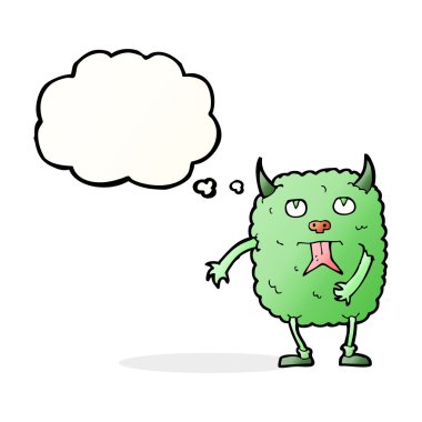 Düşünce baloncuklu komik çizgi film canavarı