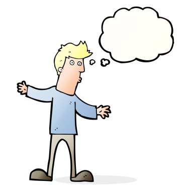 Düşünce baloncuğu olan meraklı bir adam