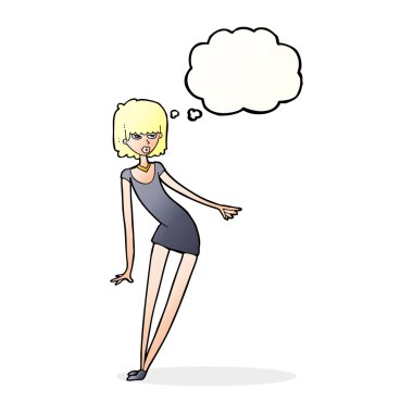 içinde düşünce balonu ile eğik çizgi film kadın