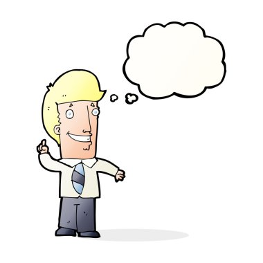 Düşünce baloncuğu fikri olan bir ofis adamı.