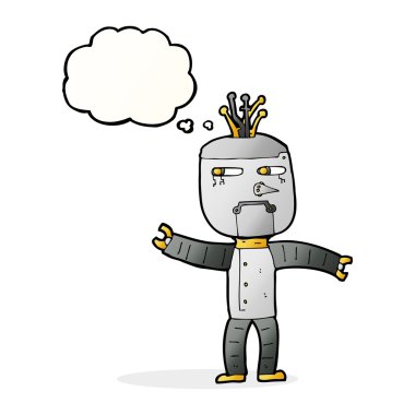 Düşünce baloncuklu çizgi film robotu