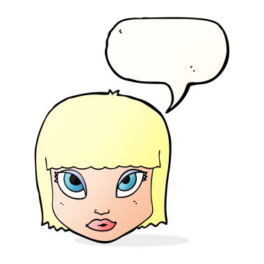 Konuşma baloncuklu bir kadın yüzü.