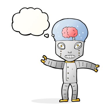 Düşünce baloncuklu komik robot.