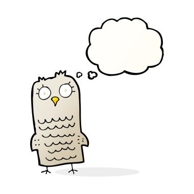 Düşünce baloncuklu çizgi film baykuşu