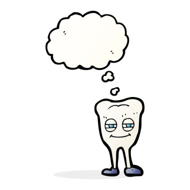 Düşünce baloncuklu gülümseyen diş çizgi filmi