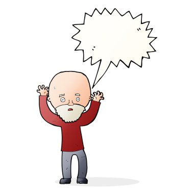 Çizgi film sakallı adam konuşma baloncuğuyla panikliyor.