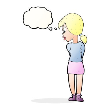 Düşünce baloncuklu güzel kız.