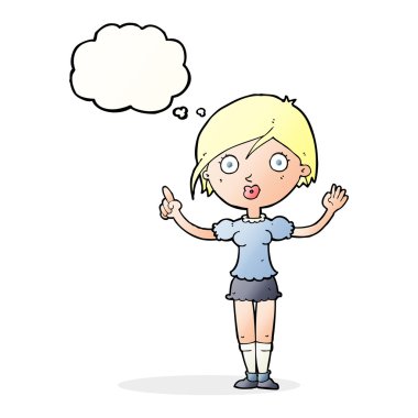 Çizgi filmdeki kız düşünce balonuyla soru soruyor.