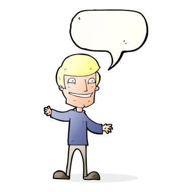 Çizgi filmdeki sırıtan adam konuşma balonuyla