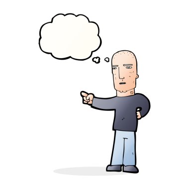 Çizgi filmdeki sert adam düşünce balonunu işaret ediyor.