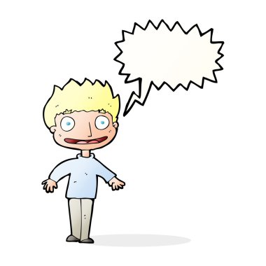 çizgi film heyecanlı çocuk konuşma baloncuğu ile