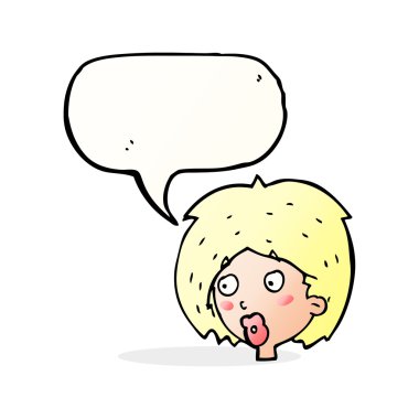 Çizgi filmdeki kadın konuşma balonuyla bakıyor.