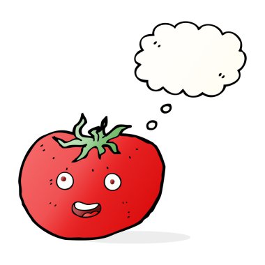 Düşünce baloncuklu çizgi film domatesi