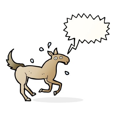 Çizgi film atı konuşma balonuyla terliyor.