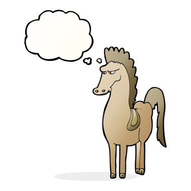 Düşünce baloncuklu çizgi film atı