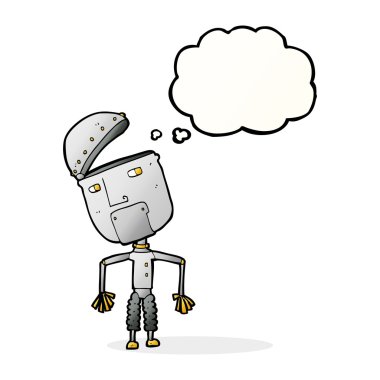 Düşünce baloncuklu komik robot.
