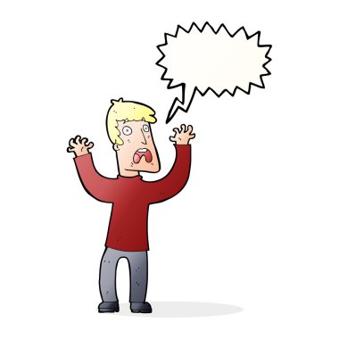 Çizgi film, konuşma balonlu korkmuş adam.