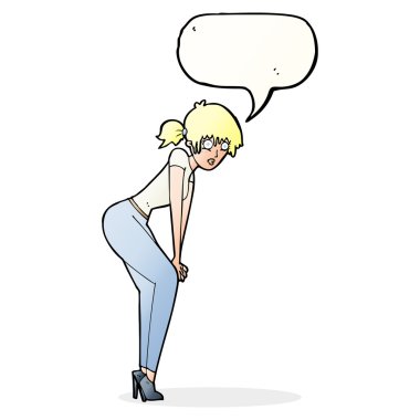 çizgi film kadın konuşma balonu ile poz