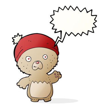 Konuşma baloncuklu şapkalı sevimli oyuncak ayı.