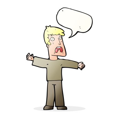 Çizgi film, konuşma balonlu korkmuş adam.