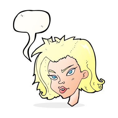 Konuşma baloncuklu bir kadın yüzü.