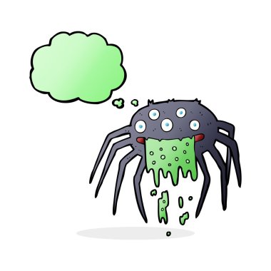 Düşünce baloncuklu iğrenç cadılar bayramı örümceği.