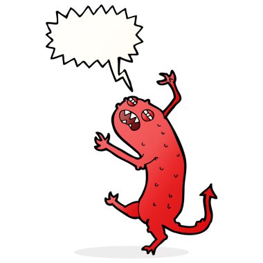 Konuşma balonu olan küçük bir canavar.