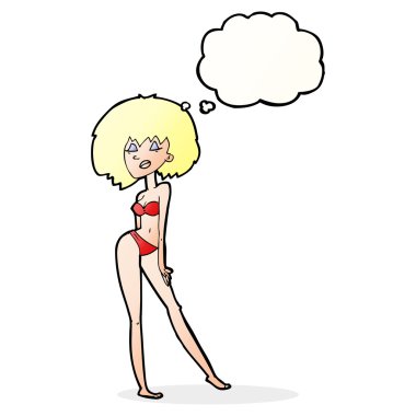 çizgi film kadın bikini ile düşünce balonu