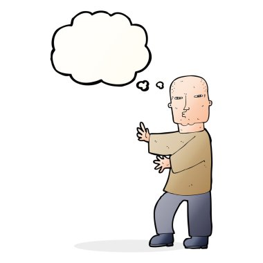 Düşünce baloncuğu olan sert adam.