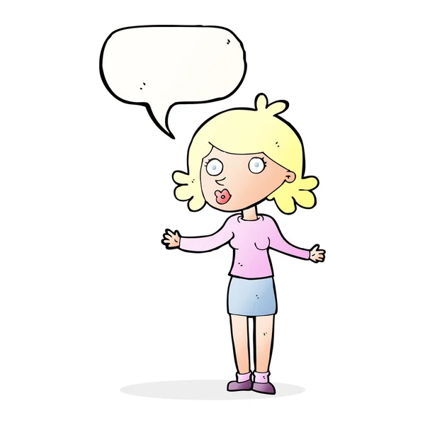 Cartone animato donna confusa con la bolla discorso — Vettoriale Stock