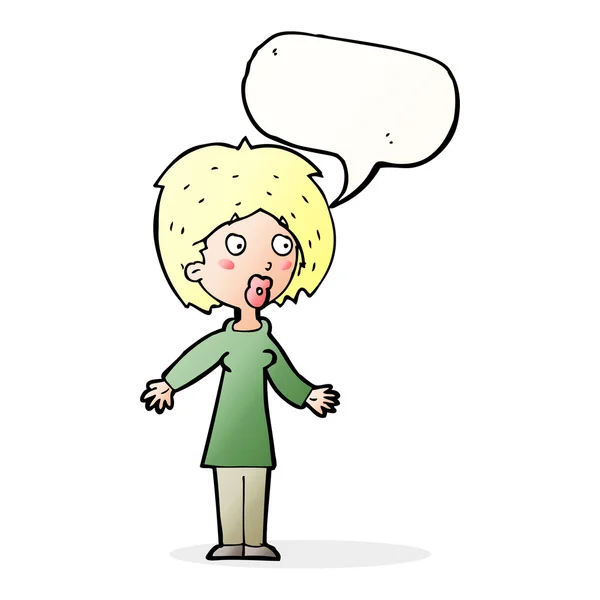 Desenho animado mulher surpreso com bolha de fala — Vetor de Stock