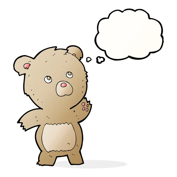 Tekenfilm nieuwsgierig teddybeer met gedachte zeepbel — Stockvector